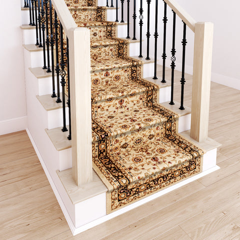 Marash Luxury Collection 25' Stair Runner Rugs Stair Carpet Runner with 336,000 points of fabric per square meter, Ivory