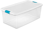 Sterilite 14998004 106 Quart White/Clear Plastic Storage Box With Blue Aquarium Latches (8 Pack)