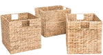 3 Decorative Hand-Woven Small Water Hyacinth Wicker Storage Basket, 13x11x11 Perfect for Shelving Units