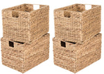 Westerly 4 Decorative Hand-Woven Water Hyacinth Wicker Storage Basket, (2) 16x11x11, (2) 13x11x11 Perfect for Shelving Units