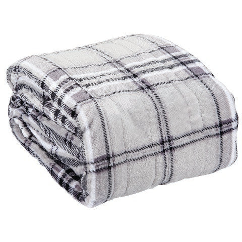 Westerly Twin Size Electric Heated Blanket, Light Gray Plaid