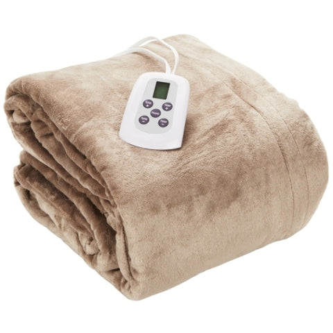Westerly Queen Size Microplush Electric Heated Blanket with Dual Controllers, Light Brown