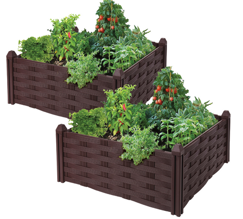 2 Pack, No Tools Required Raised Resin Wicker Garden Bed, by Westerly