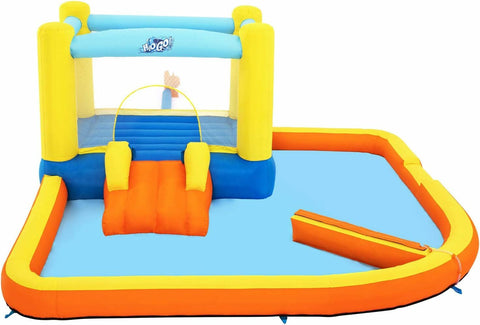 Bestway H2OGO! Beach Bounce Kids Inflatable Outdoor Water Park with Water Wall, Ground Stakes, Storage Bag, and Air Blower for Quick Setup