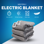 Westerly King Size Electric Heated Blanket with Dual Controllers, Grey