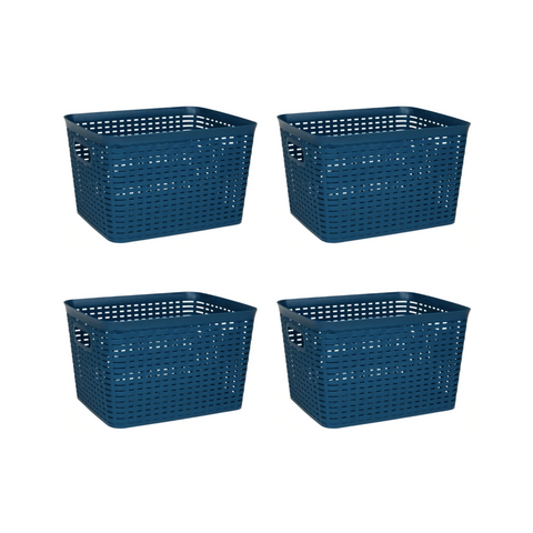 Plastic Storage Basket with Handles 13.7" W x 11.4" L x 8.5" H, Blue (4-Pack)