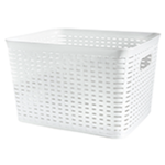 Plastic Storage Basket with Handles 13.7" W x 11.4" L x 8.5" H, White (4-Pack)