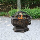 Endless Summer 28" Outdoor Wood Burning Fire Pit with Lattice, Mesh Guard, Oil Rubbed Bronze, Steel Construction