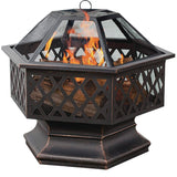 Endless Summer 28" Outdoor Wood Burning Fire Pit with Lattice, Mesh Guard, Oil Rubbed Bronze, Steel Construction