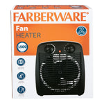 Farberware Black Heater Fan, 1500 Watt, Adjustable Thermostat, Safe and Quiet, Overheat and Tip-over Protection
