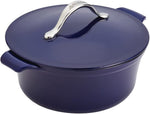 Anolon Vesta Cast Iron Cookware 5-Quart Round Covered Casserole, Cobalt Blue…