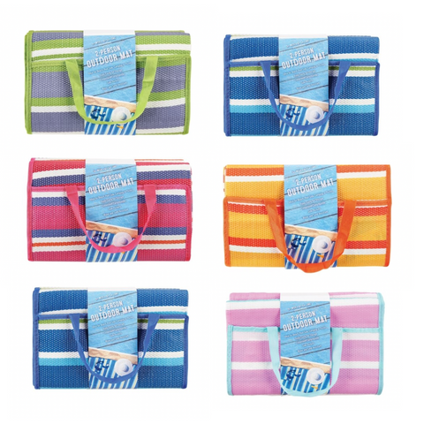 2-Person Outdoor Fold-Up Mat, 5'x6.5' (6 Pack) Assorted Colors - For Picnics, Camping, & Beach