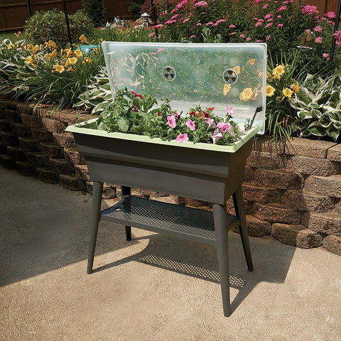 Grow Table Raised Garden Bed with Self-Watering Reservoir With Overflow Control, Removable 32 Cell Seed Starter, Removable Dome and Legs Indoor Outdoor use byTiller and Rowe, by Westerly