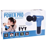 Power Pro Massage Gun, 6 Intensity Levels, 4 Interchangeable Massage Heads, 3900 RPM (Blue)
