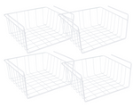 12 Inch Westerly 4 Pack White Under Shelf Wire Basket Hanging Storage Baskets, Under Cabinet Add-on Storage Racks Slide-in Baskets Organizer for Kitchen Pantry Desk Bookshelf (12 Inch)