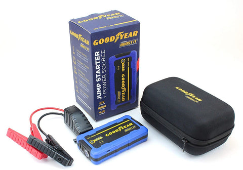 Goodyear Portable 900A Lithium Jump Starter with 250A Starting Power to Jump Start 12V Cars, Trucks & SUVs. Includes 10W Wireless Charger for Smart Phones, 2 USBs, LED Flashlight