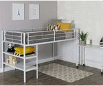 Walker Edison Metal Twin Low Loft Bunk Bed with Desk Bunk bed Kids Bed Bedroom Storage Guard Rail Ladder, Twin, White