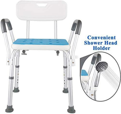 HappyNites Shower Chair with Rails - Shower Seat with Arms for Seniors with Tote Bag and Handles, Tall Shower Chair for Elderly, Handicap Tub Shower Seats for Adults (White Chair with Rail)
