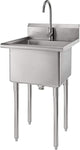 TRINITY THA-0303 18 x 16 x 13 Inch Stainless Steel Free Standing Utility Sink w/ Faucet, Strainer, Drain, & Hoses for Restaurant, Washroom, or Garage