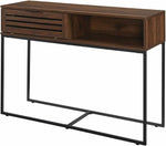 Walker Edison Modern Slatted Wood Rectangle Entryway Accent Table with Drawer Living Room Storage Entry End Table, 42 Inch, Dark Walnut