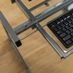 Walker Edison Ellis Modern Glass Top L Shaped Corner Gaming Desk with Computer Keyboard Tray, 51 Inch, Silver