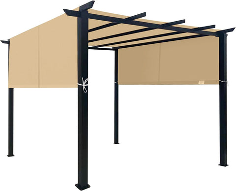 ASTEROUTDOOR 10' x 10' Steel Flat Top Pergola with Adjustable and Removable Canopy