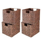 Westerly 4 Decorative Hand-Woven Small Water Hyacinth Wicker Storage Basket, Perfect for Shelving Units, 13x11x11 (Brown)