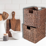 Westerly 6 Decorative Hand-Woven Water Hyacinth Wicker Storage Basket, Perfect for Shelving Units, 9x9x9 (Brown)