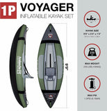 Avalanche 1-Person Voyager Inflatable Kayak Set, Includes Pump, Fin, Carry Bag, Kayak Seat, Paddle & Repair Kit (1-Person)