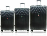 TUCCI Italy Bordo 3 Piece Fashion Spinner Wheel Luggage Suitcase Set - Black