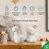 Globe Electric 13360 6" Triceratops and 9" Brontosaurus Dinosaur Duo Multicolor Changing Integrated LED Rechargeable Silicone Night Light, White, Table Lamp, Tap Light, Room Décor, Home Décor